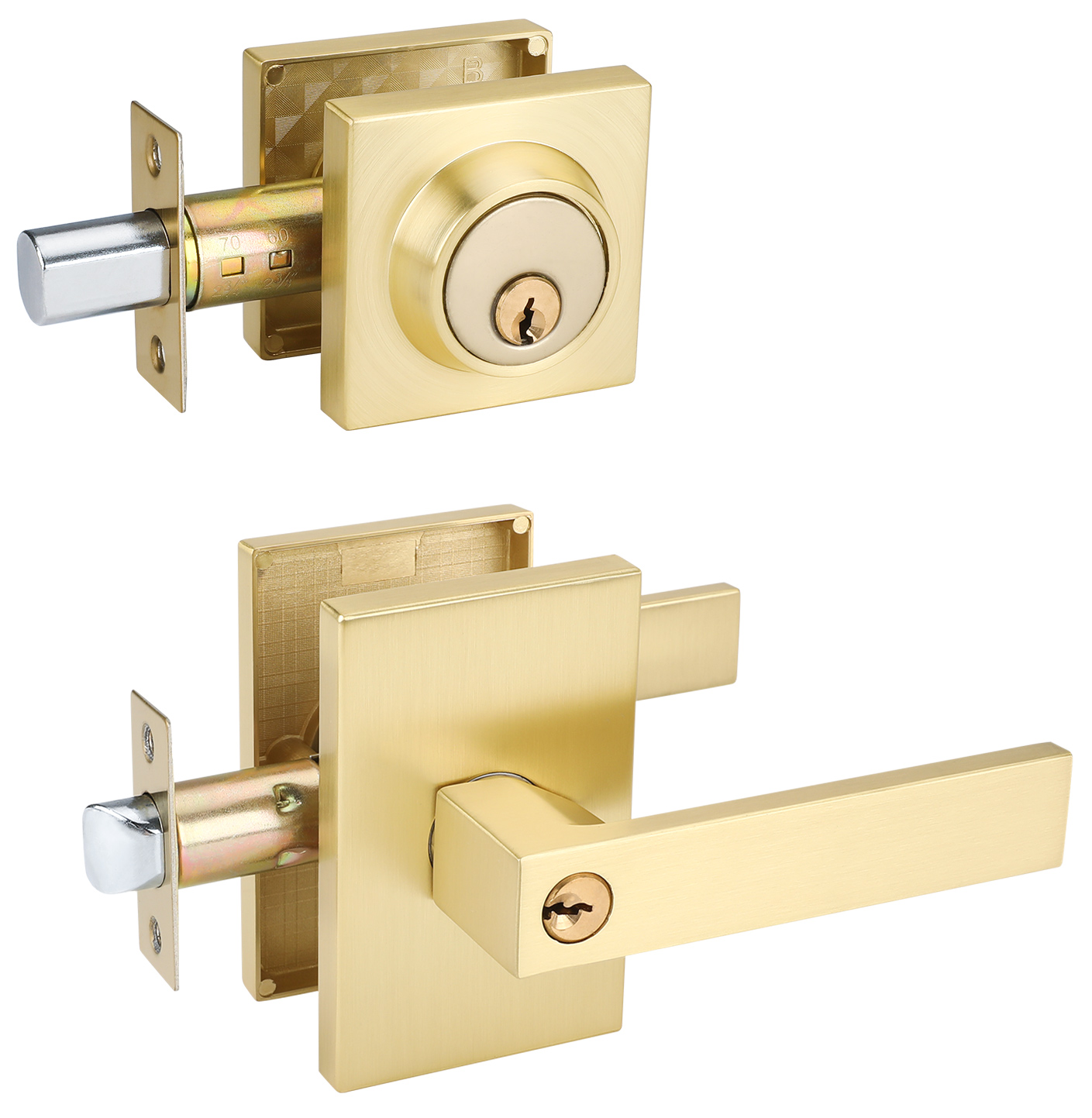 Gold Exterior Door Lock Set, Front Door Lock Set with Deadbolt